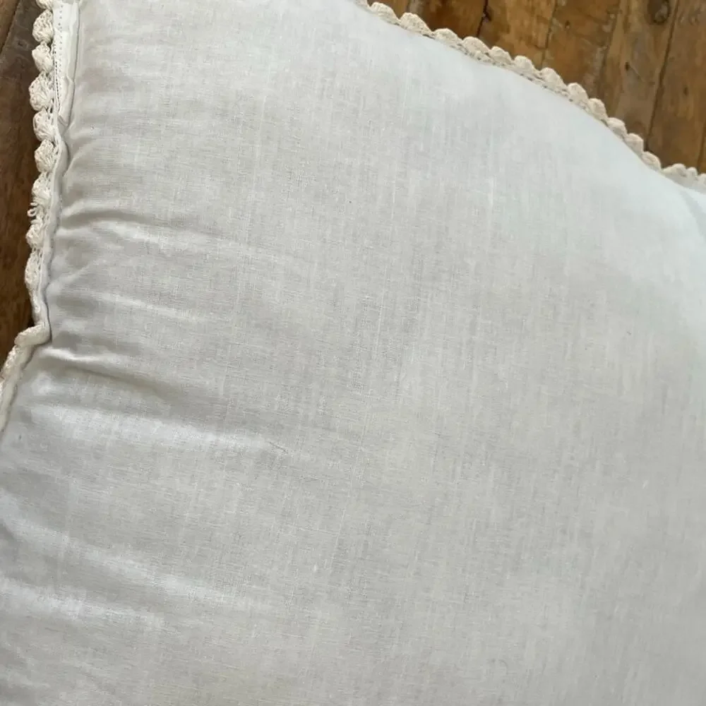 Ivory Cotton Crochet Square Decorative Pillow 15 x 15
